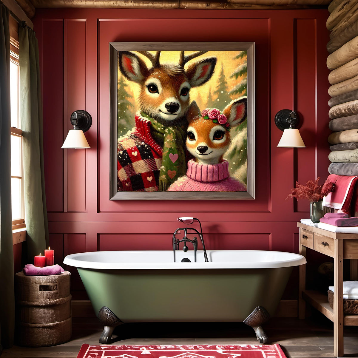 Deer Couple Valentine Portrait: Cozy Winter Woodland Art (Digital Download)