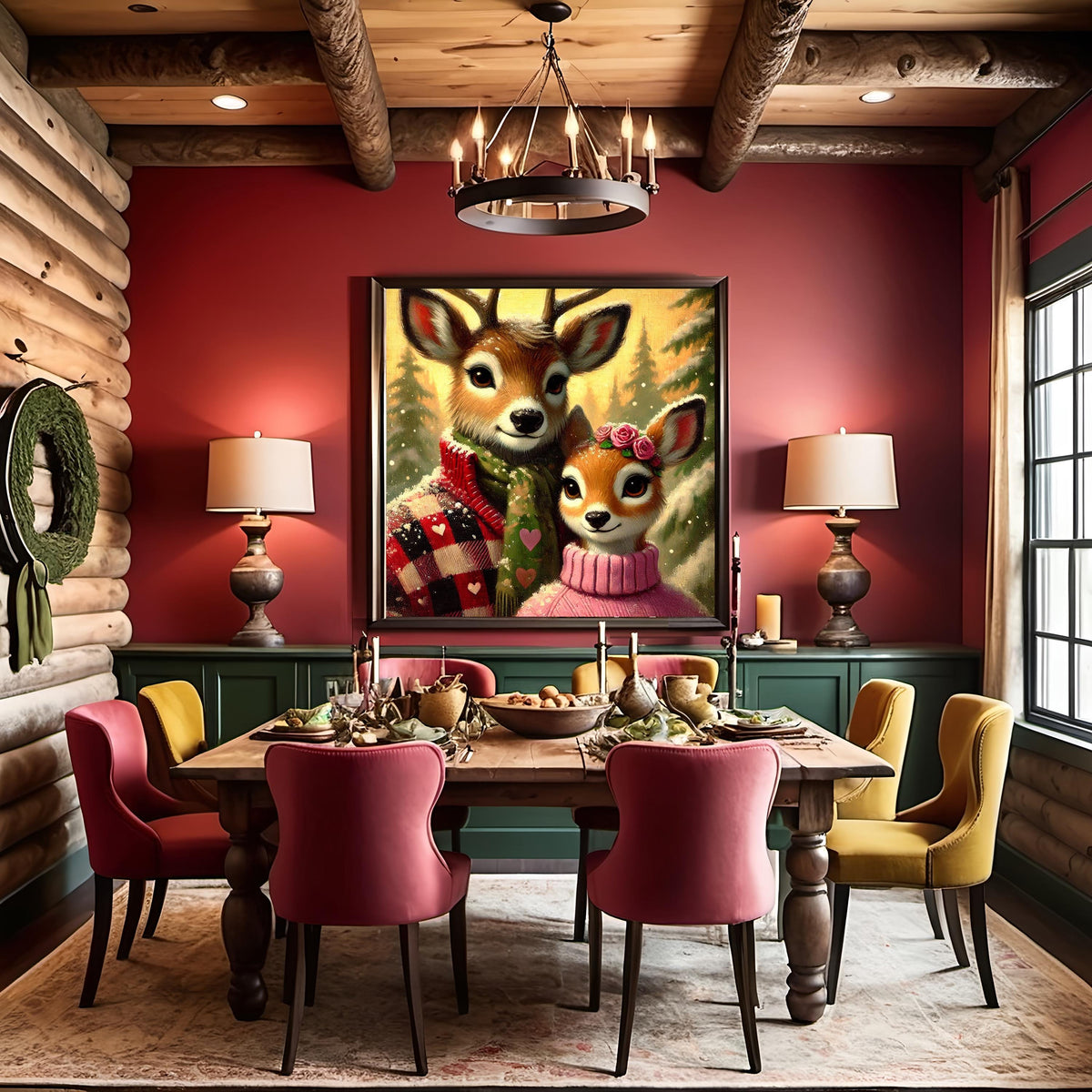 Deer Couple Valentine Portrait: Cozy Winter Woodland Art (Digital Download)