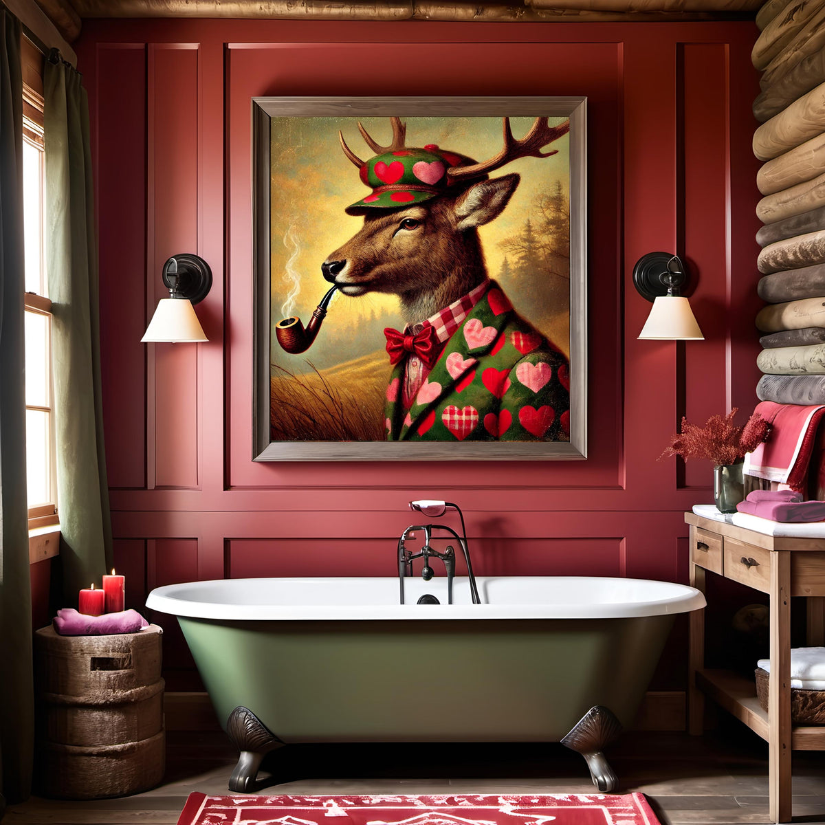 Valentine Deer Art Print | Anthropomorphic Animal, Lodge Decor (Digital Download)