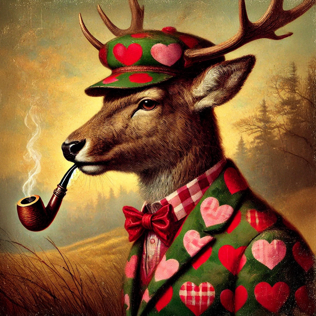 Valentine Deer Art Print | Anthropomorphic Animal, Lodge Decor (Digital Download)