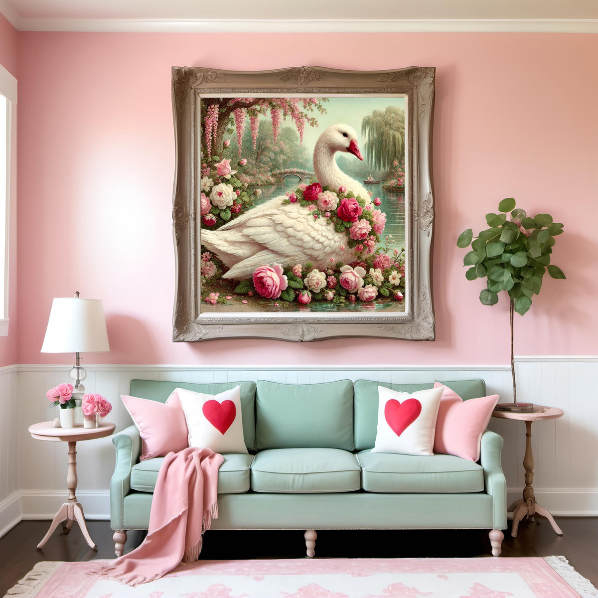 Rose Garden Goose Wall Art Vintage Floral Goose Painting Romantic Cottagecore Digital Download