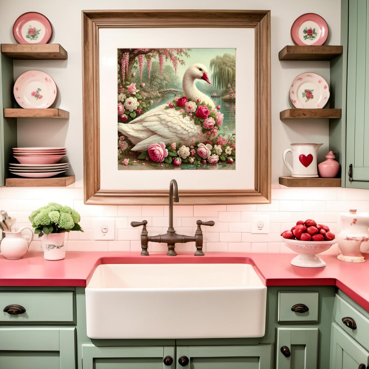 Rose Garden Goose Wall Art Vintage Floral Goose Painting Romantic Cottagecore Digital Download