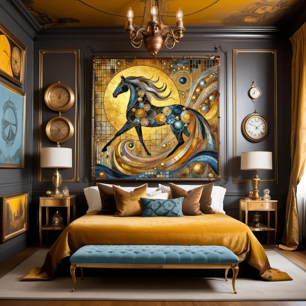 Klimt Inspired Gold Mosaic Horse Symbolic New Year Decor Digital Art (Digital Download)