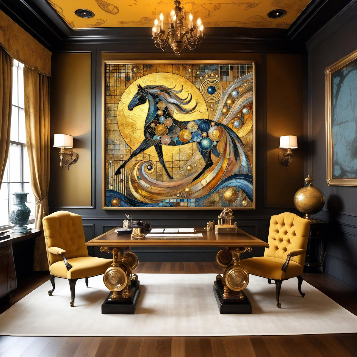 Klimt Inspired Gold Mosaic Horse Symbolic New Year Decor Digital Art (Digital Download)