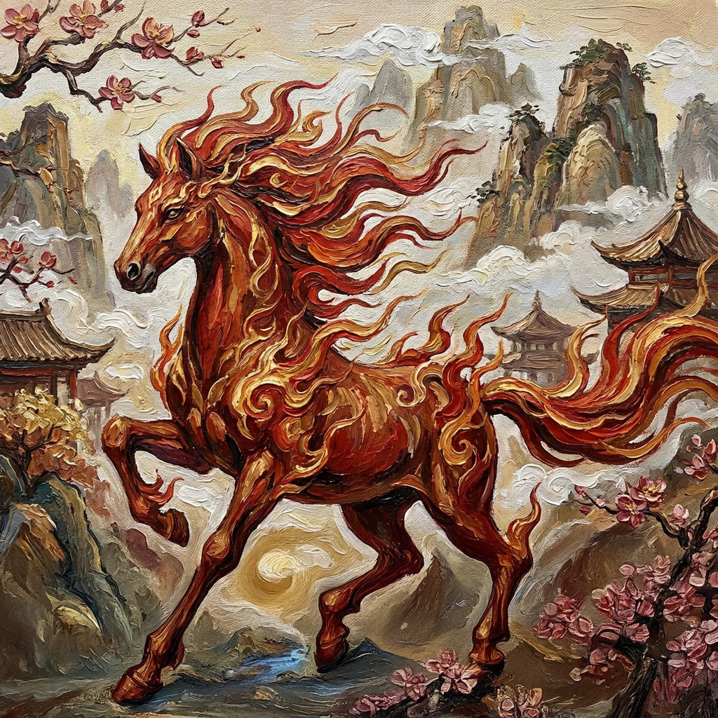 Fire Horse Lunar New Year Art Print: Chinese Zodiac Fantasy
