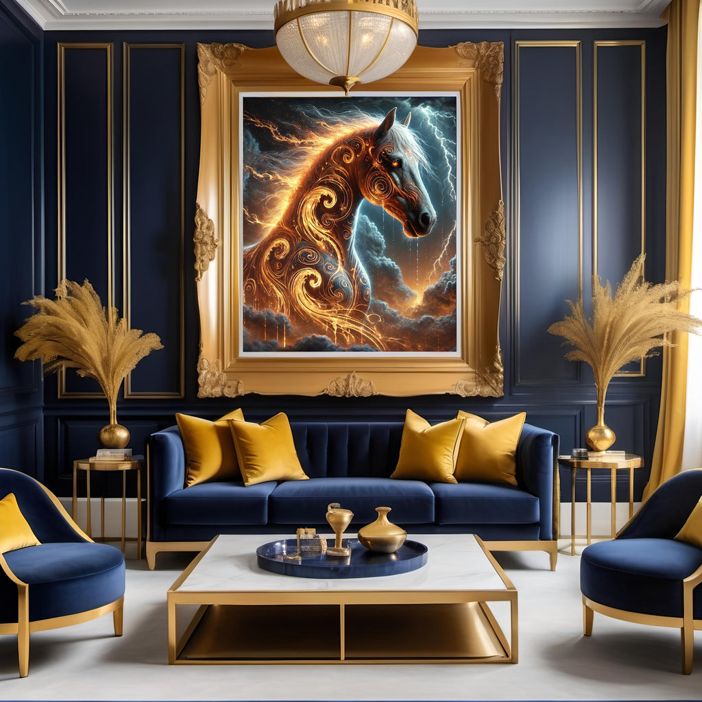 Fire Horse Lunar New Year Art Print, Glowing Gold Zodiac (Digital Download