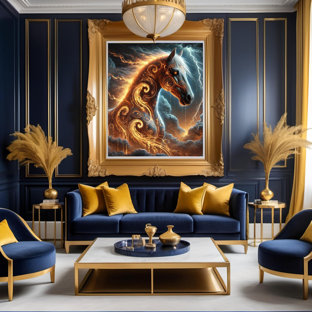 Fire Horse Lunar New Year Art Print, Glowing Gold Zodiac (Digital Download