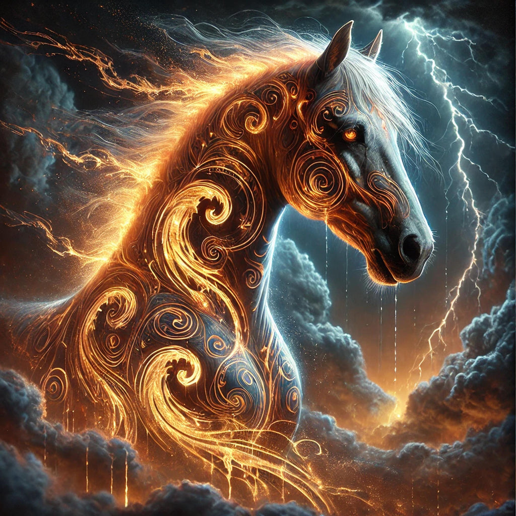 Fire Horse Lunar New Year Art Print, Glowing Gold Zodiac (Digital Download