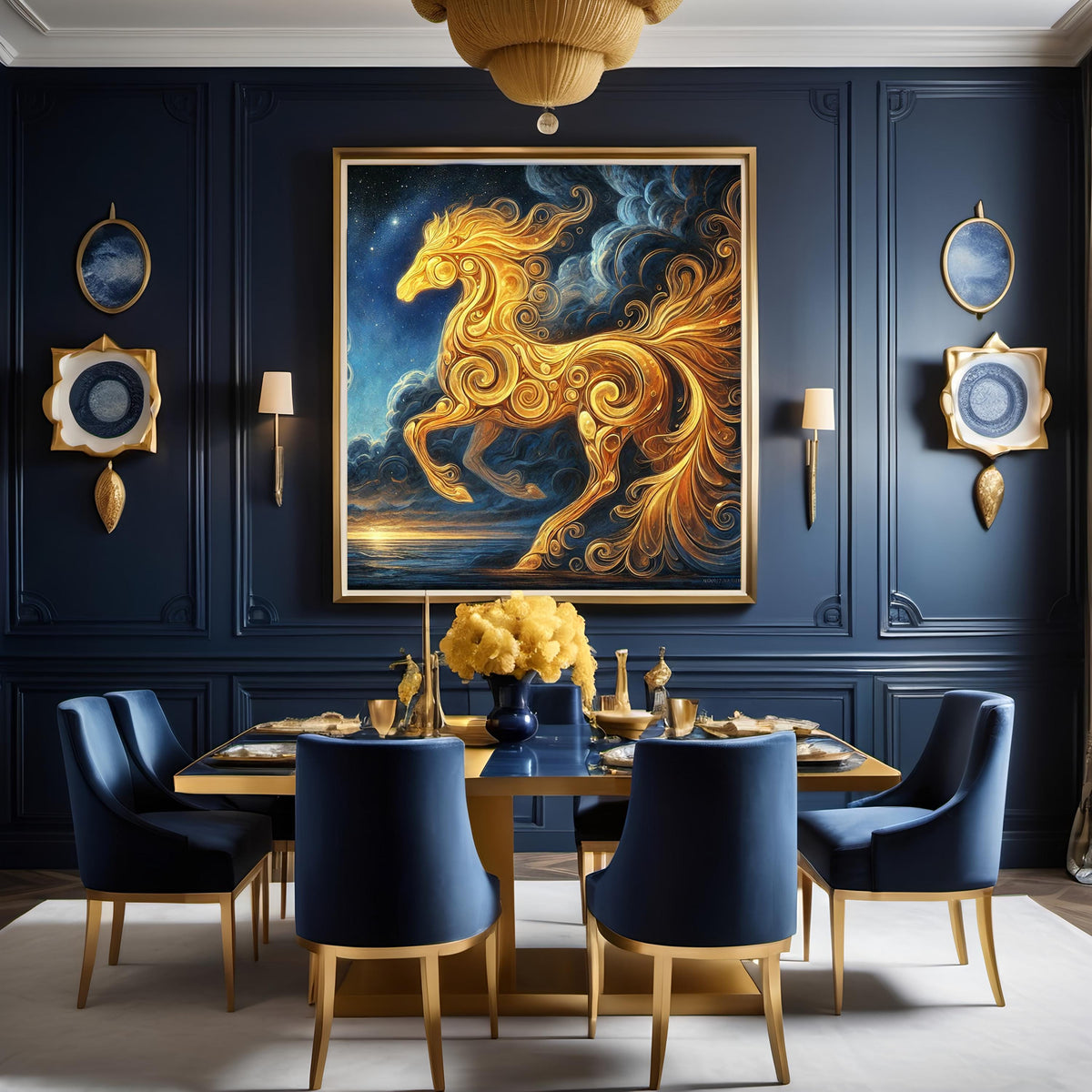 Fire Horse Lunar New Year Art Print, Gold Fantasy Zodiac (Digital Download)