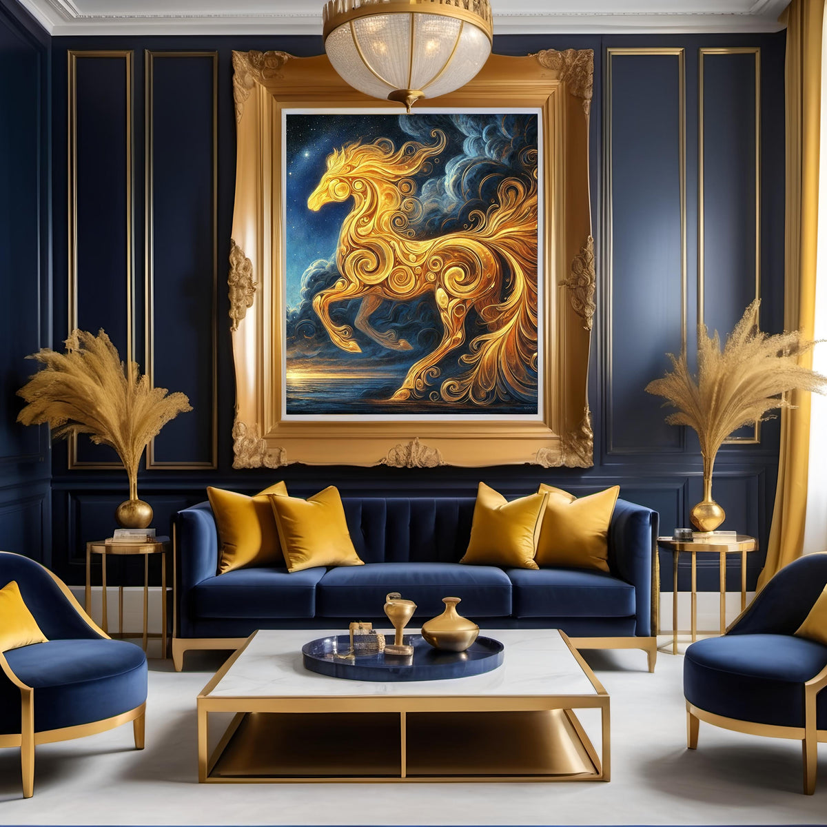 Fire Horse Lunar New Year Art Print, Gold Fantasy Zodiac (Digital Download)