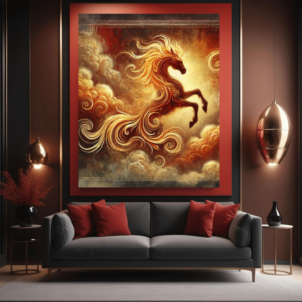 Fire Horse Lunar New Year Art Print, Chinese Zodiac Fantasy (Digital Download)