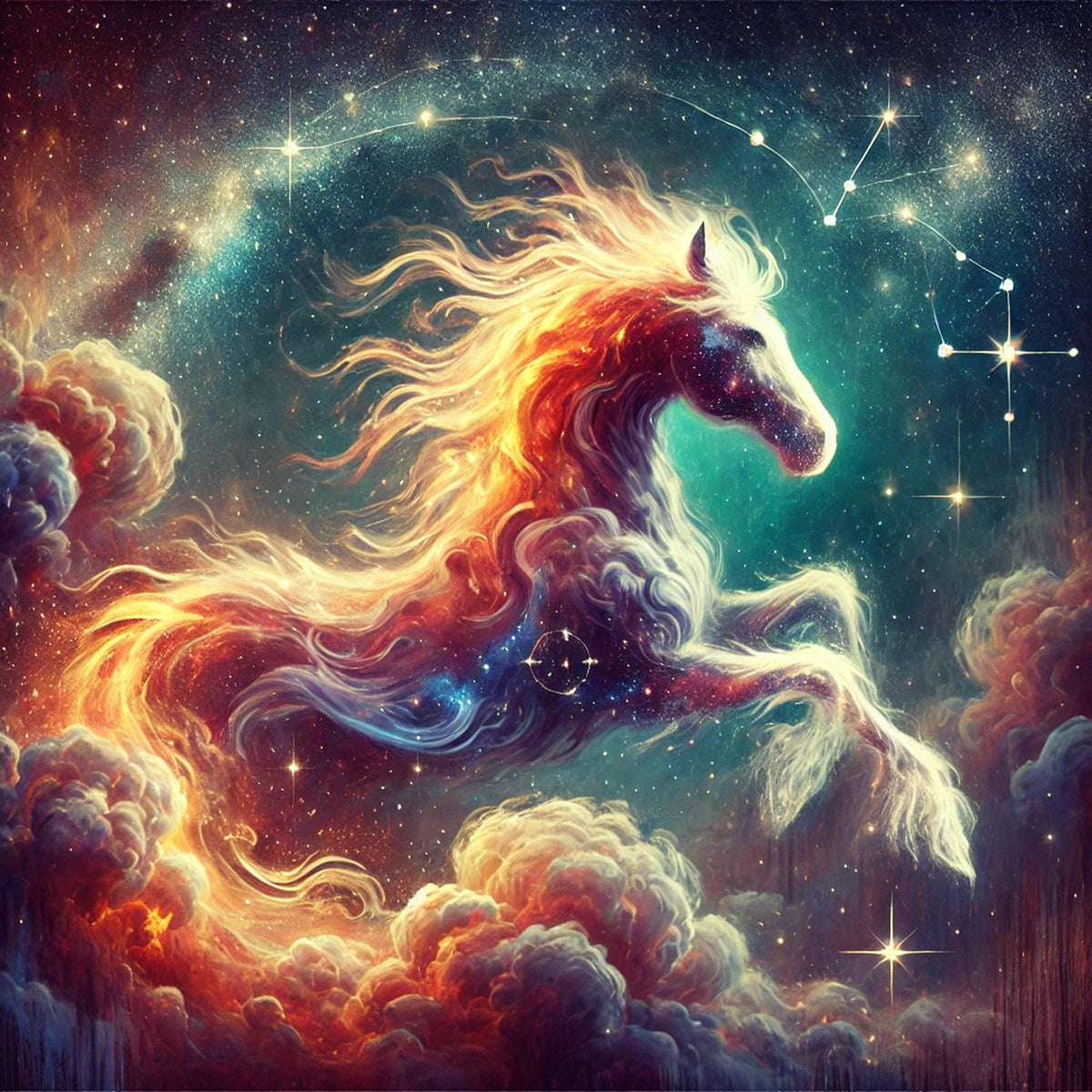 Celestial Fire Horse Art Print: Chinese Zodiac Astrology (Digital Download 4096x4096px PNG)