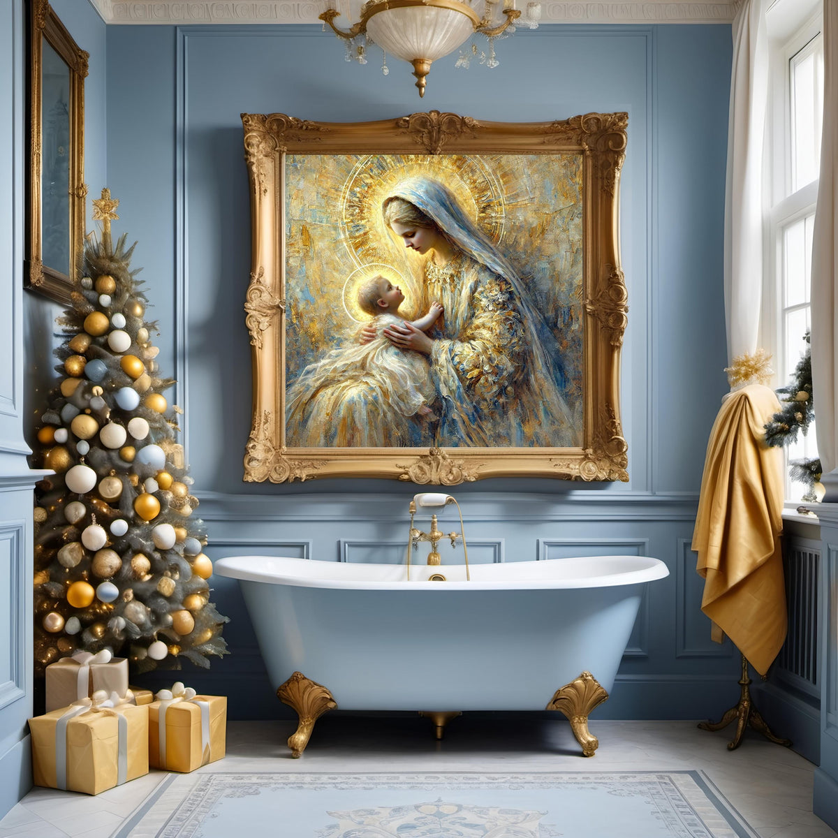 Madonna and Child Art Print, Golden Light Vintage Oil Painting (Digital Download)