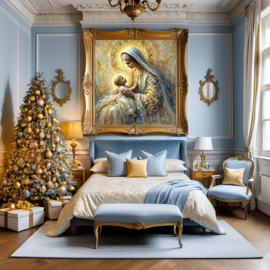 Madonna and Child Art Print, Golden Light Vintage Oil Painting (Digital Download)
