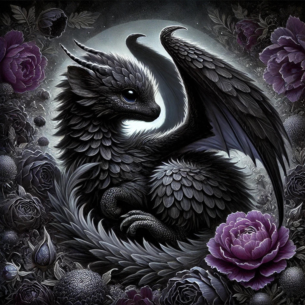 Black Baby Dragon Art Print, Gothic Nursery Decor (Digital Download)