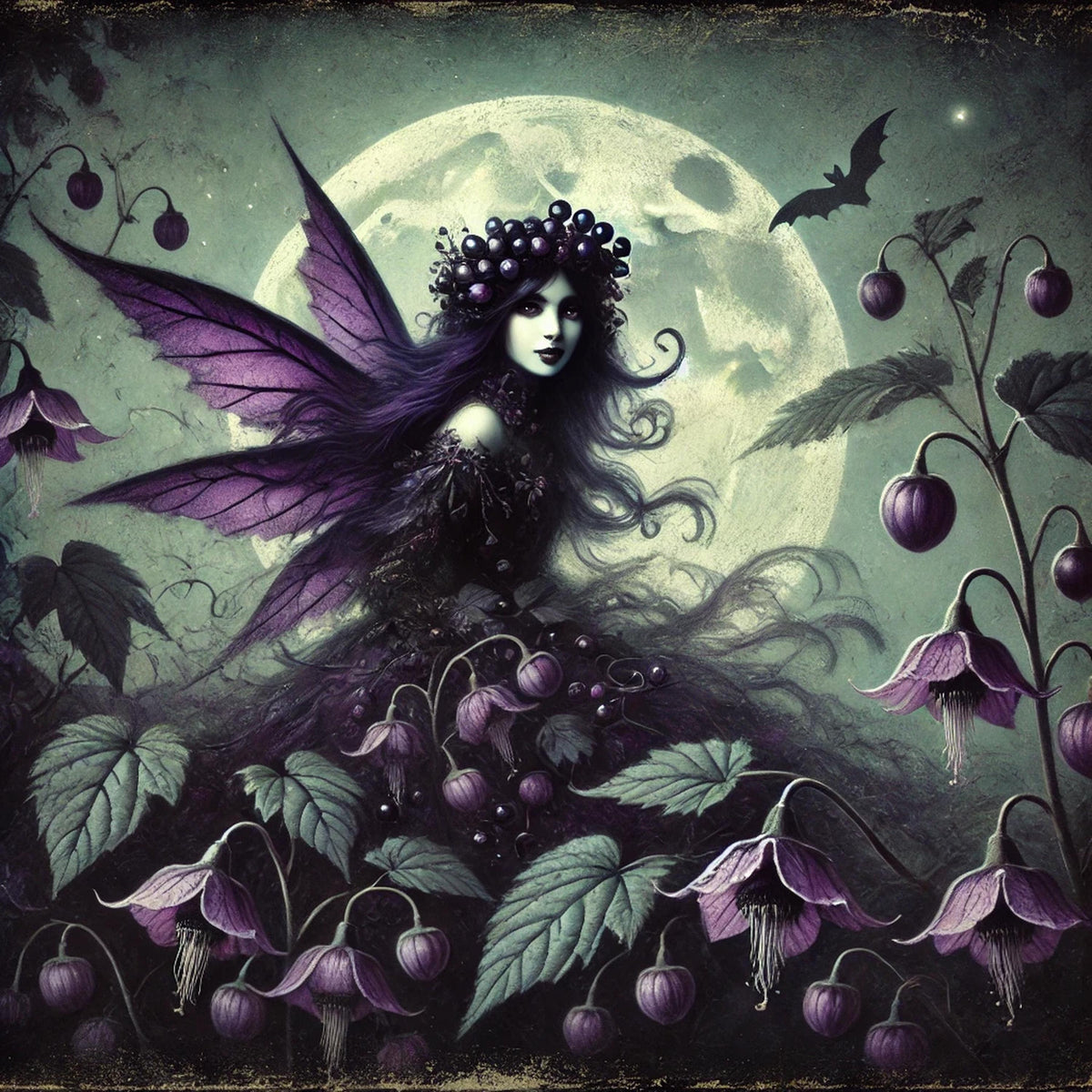 Gothic Nightshade Fairy Art: Vintage Fantasy Oil Painting (Digital Download)