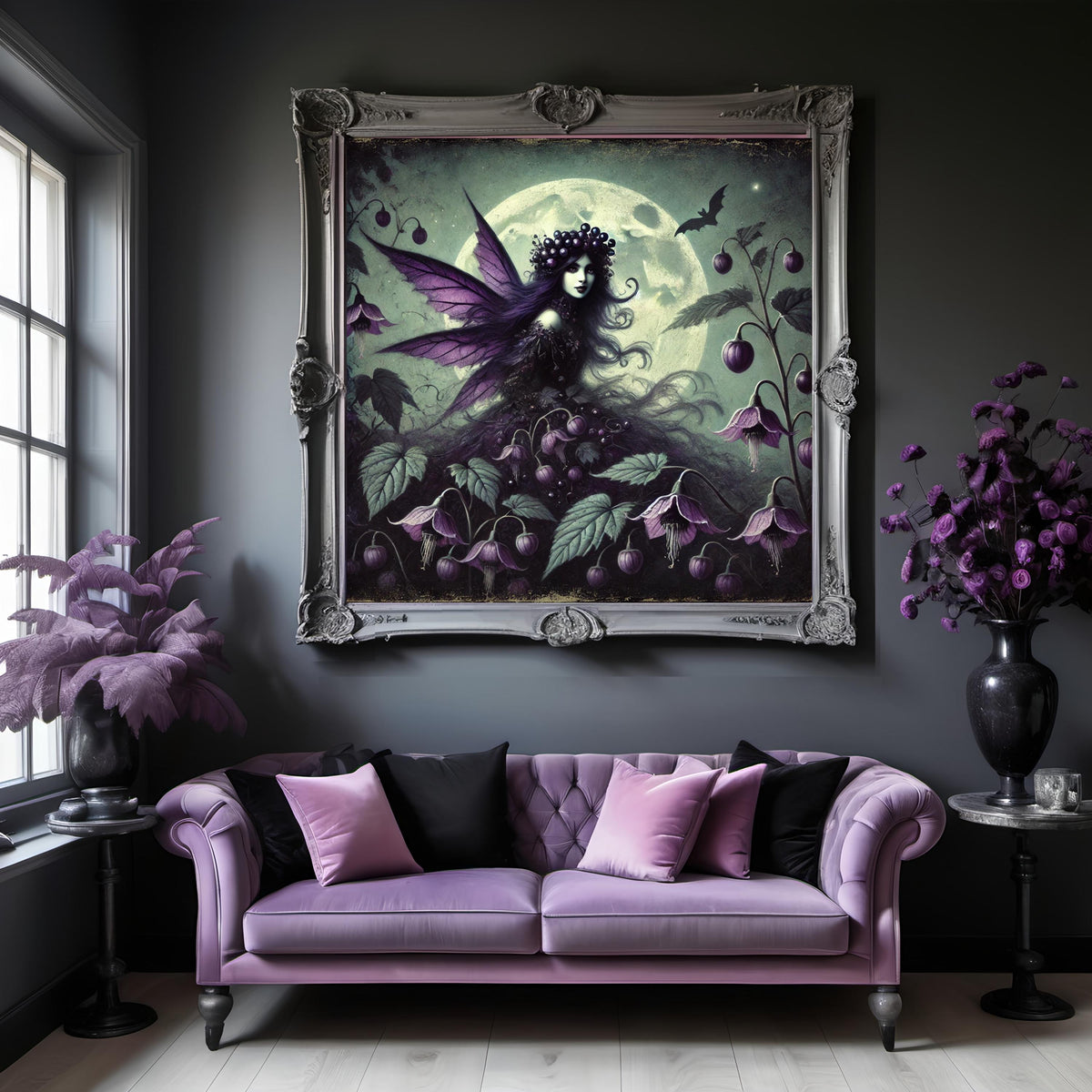 Gothic Nightshade Fairy Art: Vintage Fantasy Oil Painting (Digital Download)