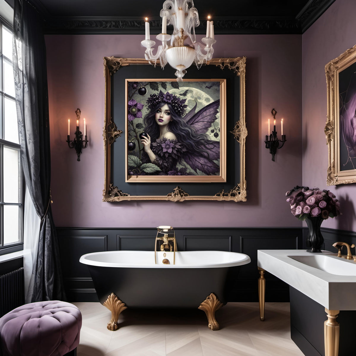 Gothic Blackberry Fairy Art Print: Vintage Fantasy Home Decor (Digital Download)