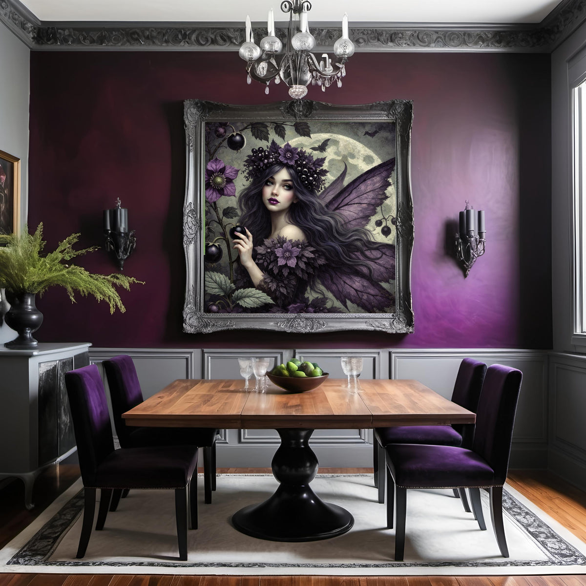 Gothic Blackberry Fairy Art Print: Vintage Fantasy Home Decor (Digital Download)
