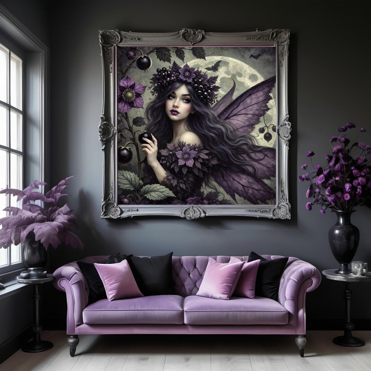 Gothic Blackberry Fairy Art Print: Vintage Fantasy Home Decor (Digital Download)