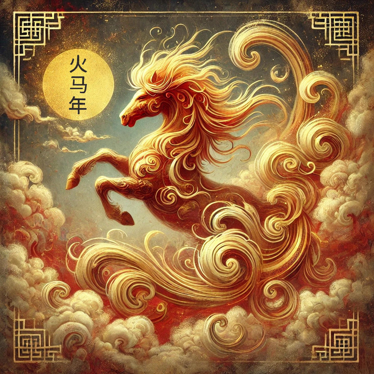 Fire Horse Chinese Zodiac Art Print, Asian-Inspired Home Decor (Digital Download)