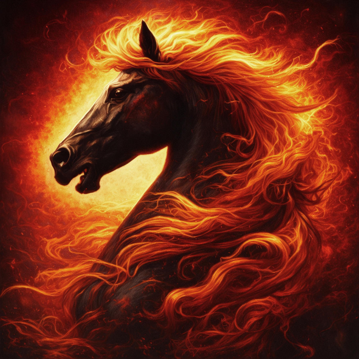 Fire Horse Profile Art Print: Fantasy Oil Painting (Digital Download)