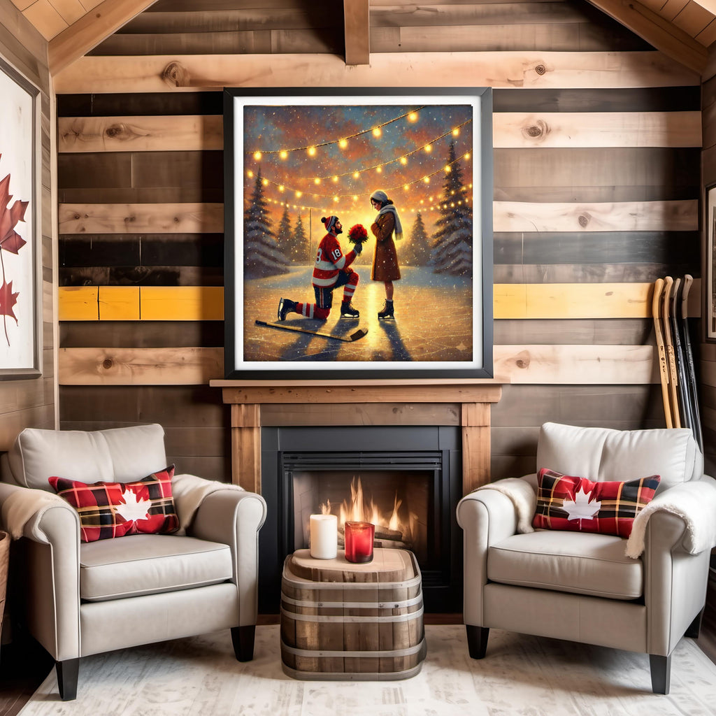 Hockey Proposal Art | Romantic Winter Ice Rink Scene (Digital Download)