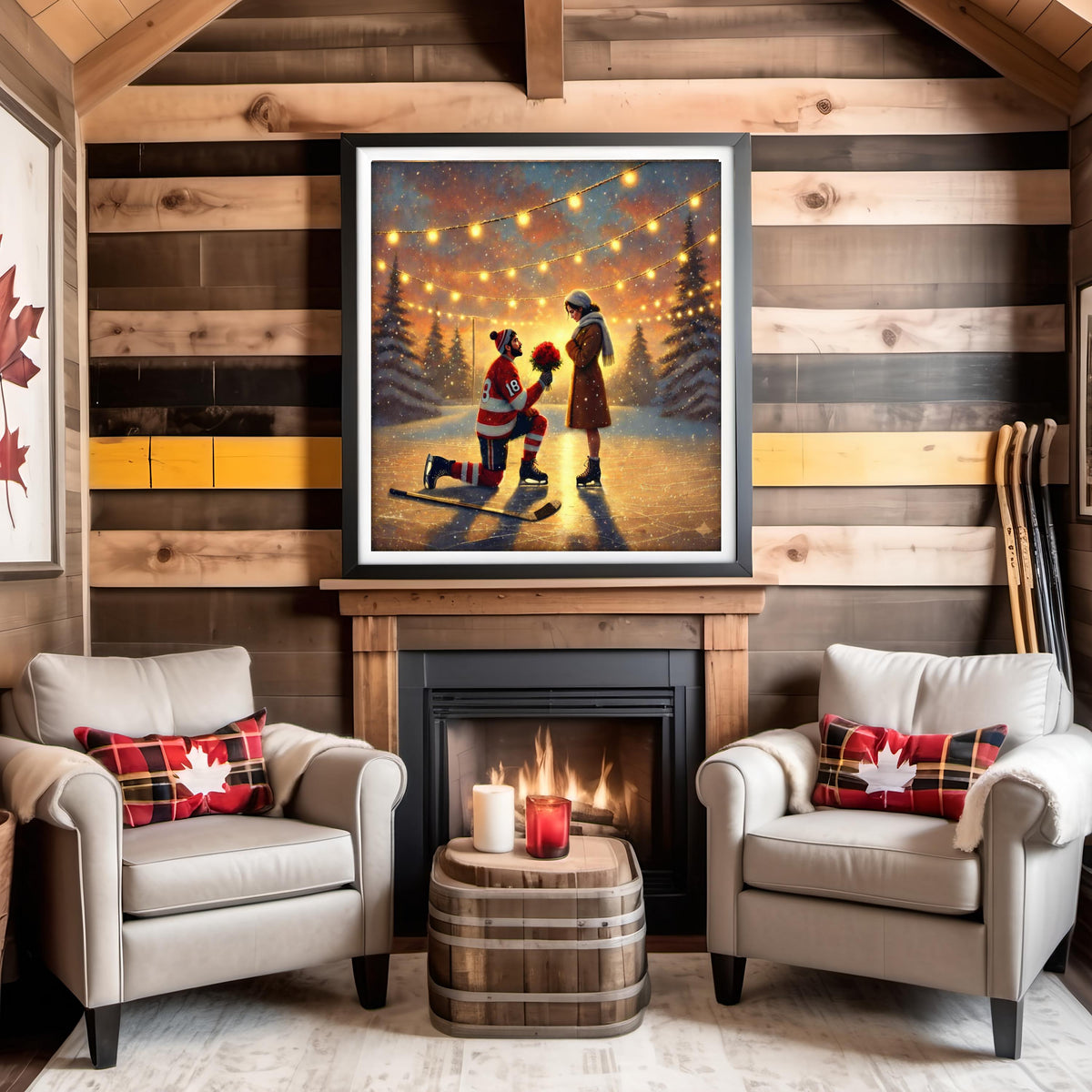 Hockey Proposal Art | Romantic Winter Ice Rink Scene (Digital Download)