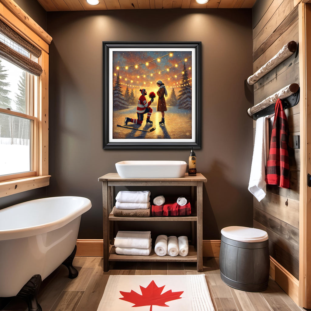 Hockey Proposal Art | Romantic Winter Ice Rink Scene (Digital Download)