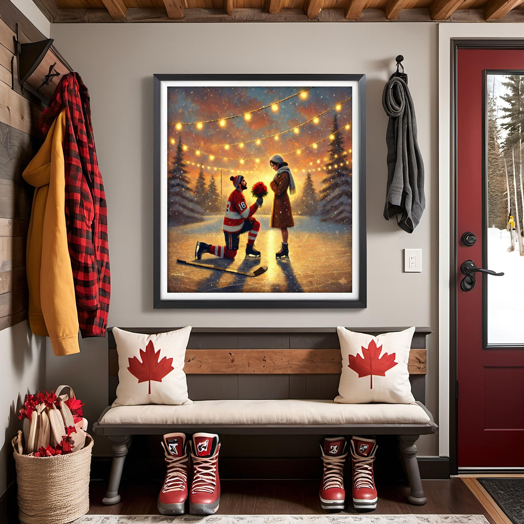 Hockey Proposal Art | Romantic Winter Ice Rink Scene (Digital Download)