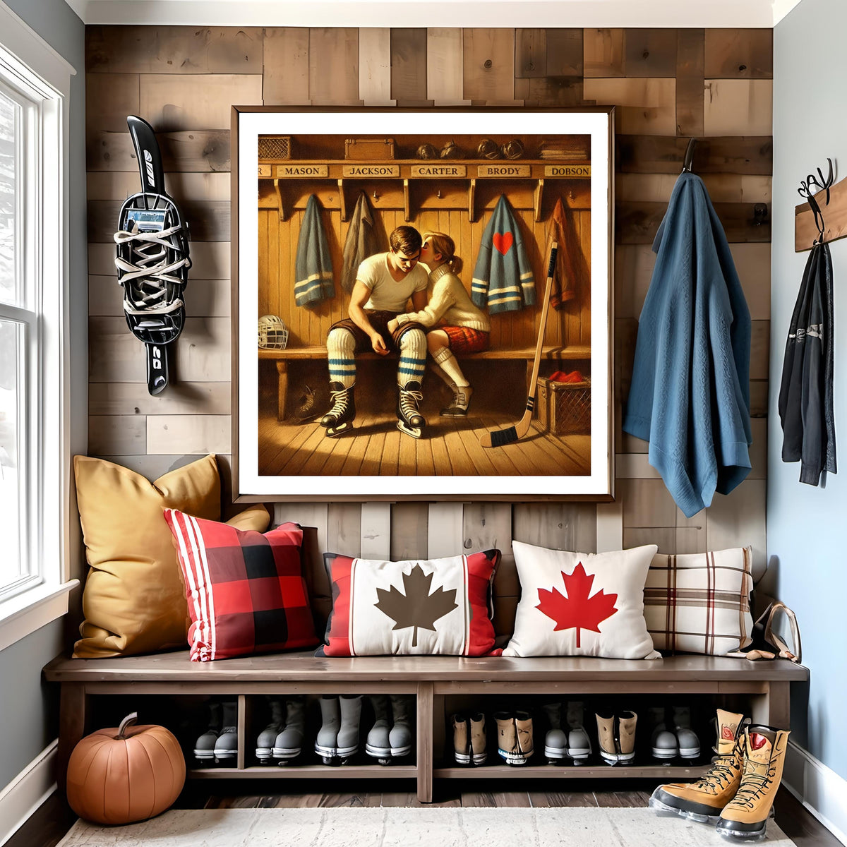 Hockey Romance Art Print: Locker Room Kiss, Vintage Love Scene (Digital Download)