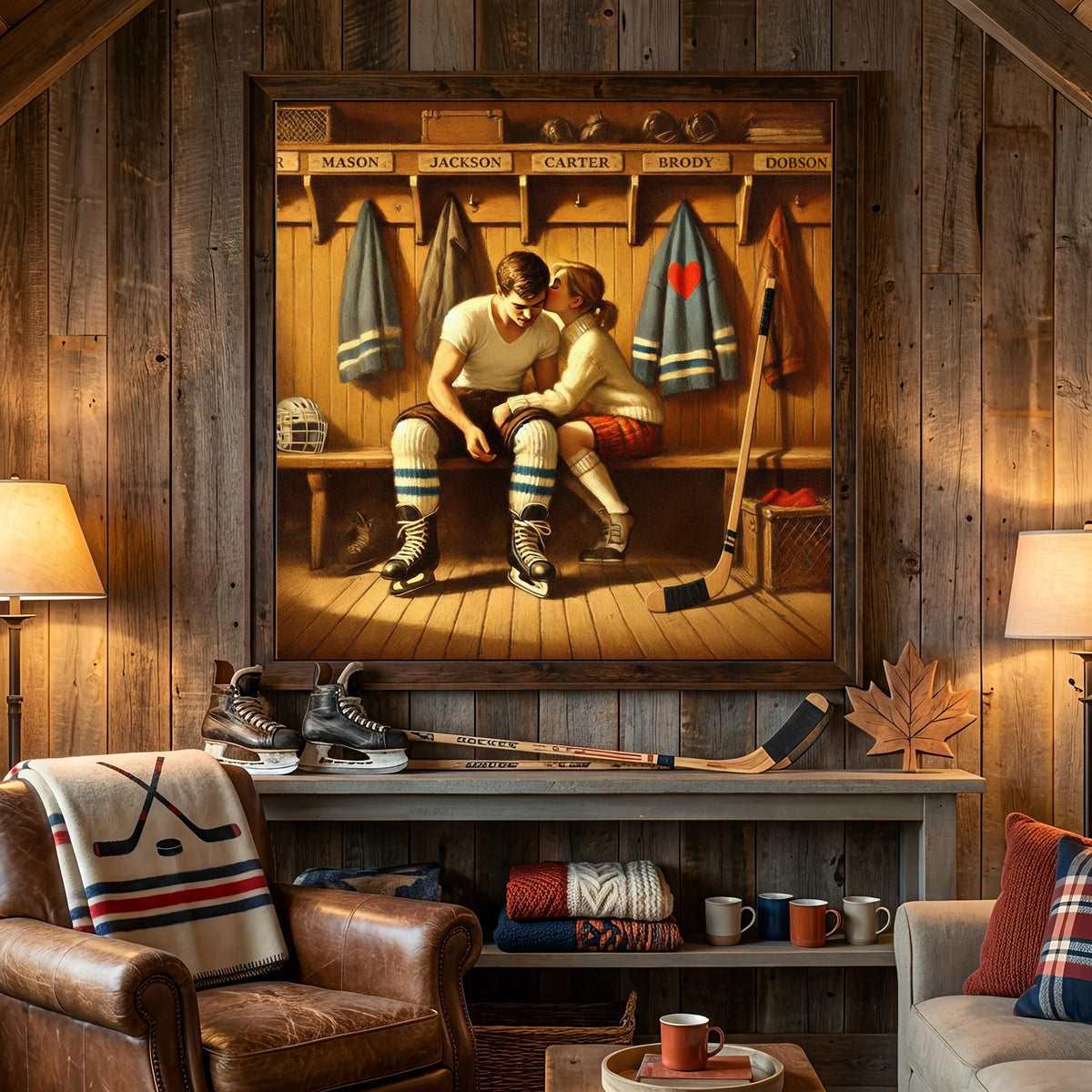 Hockey Romance Art Print: Locker Room Kiss, Vintage Love Scene (Digital Download)