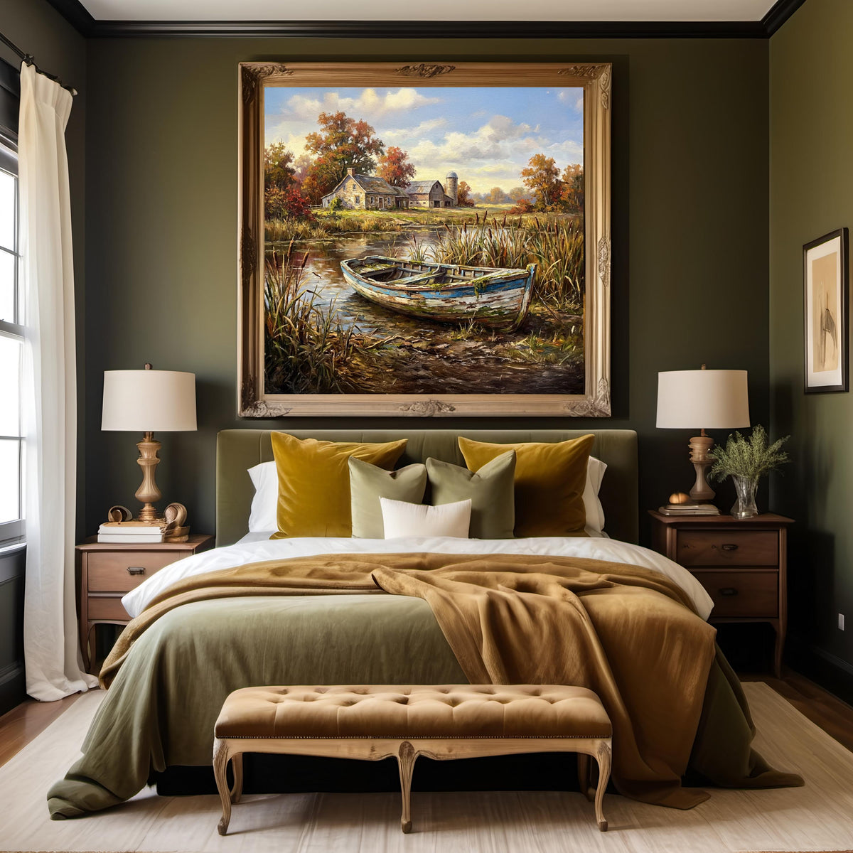 Farm Pond Rowboat Art Print: Rustic Autumn Landscape (Digital Download)
