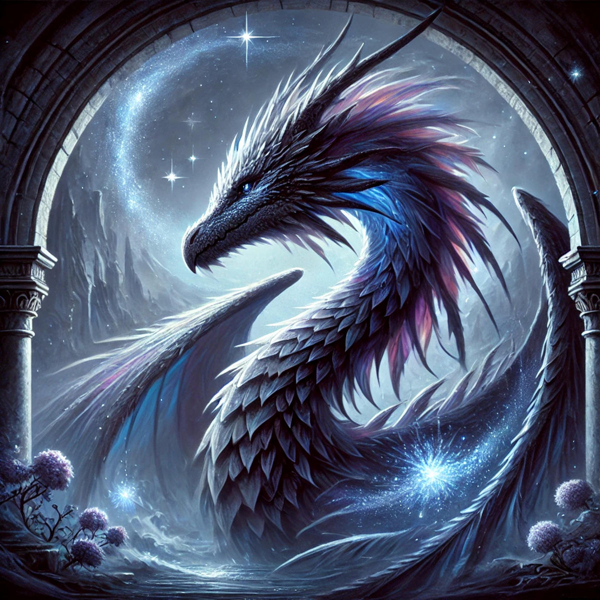 Celestial Dragon Art Print, Gothic Fantasy Decor (Digital Download)