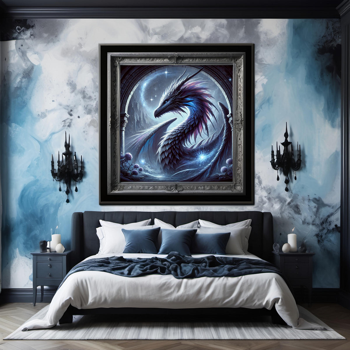 Celestial Dragon Art Print, Gothic Fantasy Decor (Digital Download)