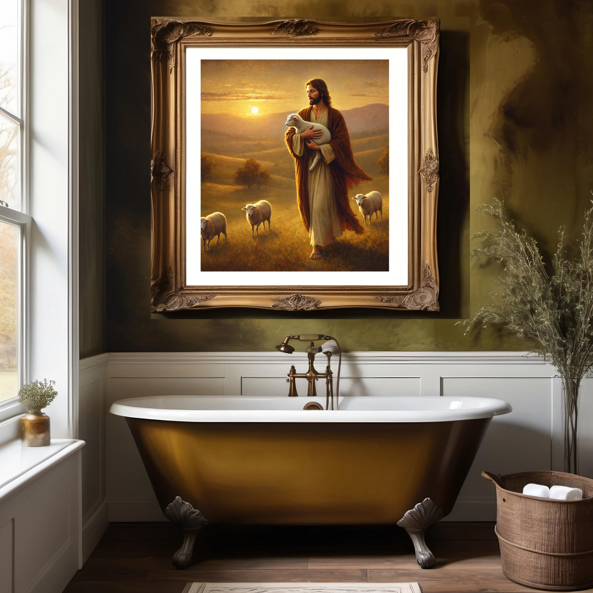 Jesus Holding Lamb Art Print, Vintage Christian Home Decor (Digital Download)