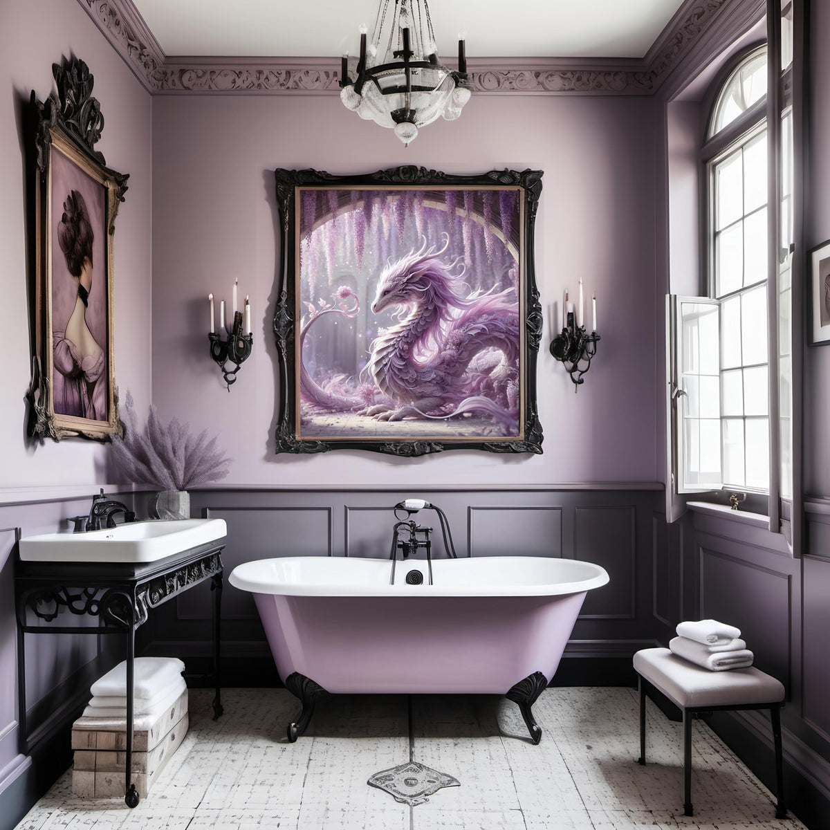 Amethyst Dragon Wisteria Floral Fantasy Art (Digital Download)
