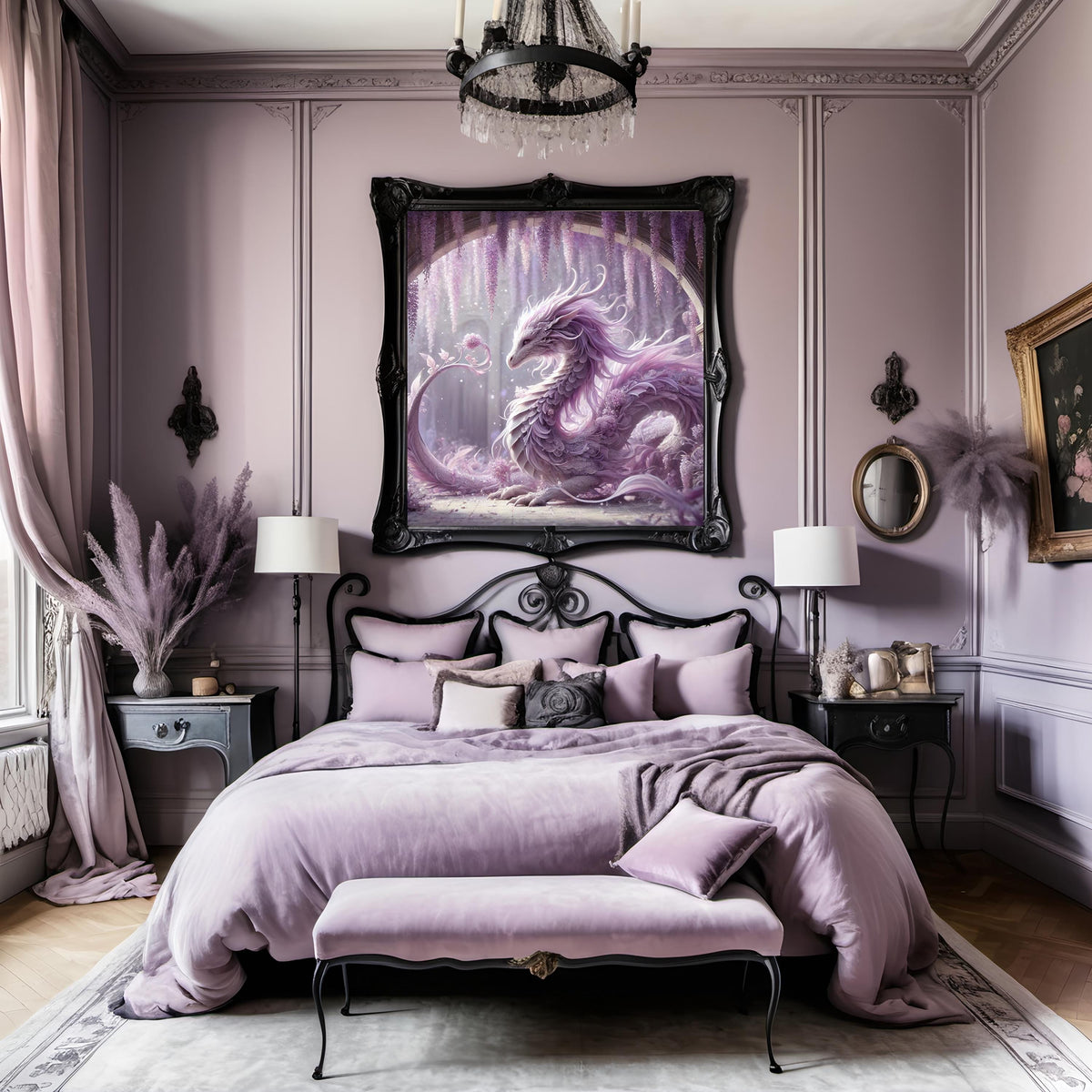 Amethyst Dragon Wisteria Floral Fantasy Art (Digital Download)
