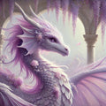 Lavender Dragon Portrait Art, Floral Fantasy Oil Painting (Digital Download)
