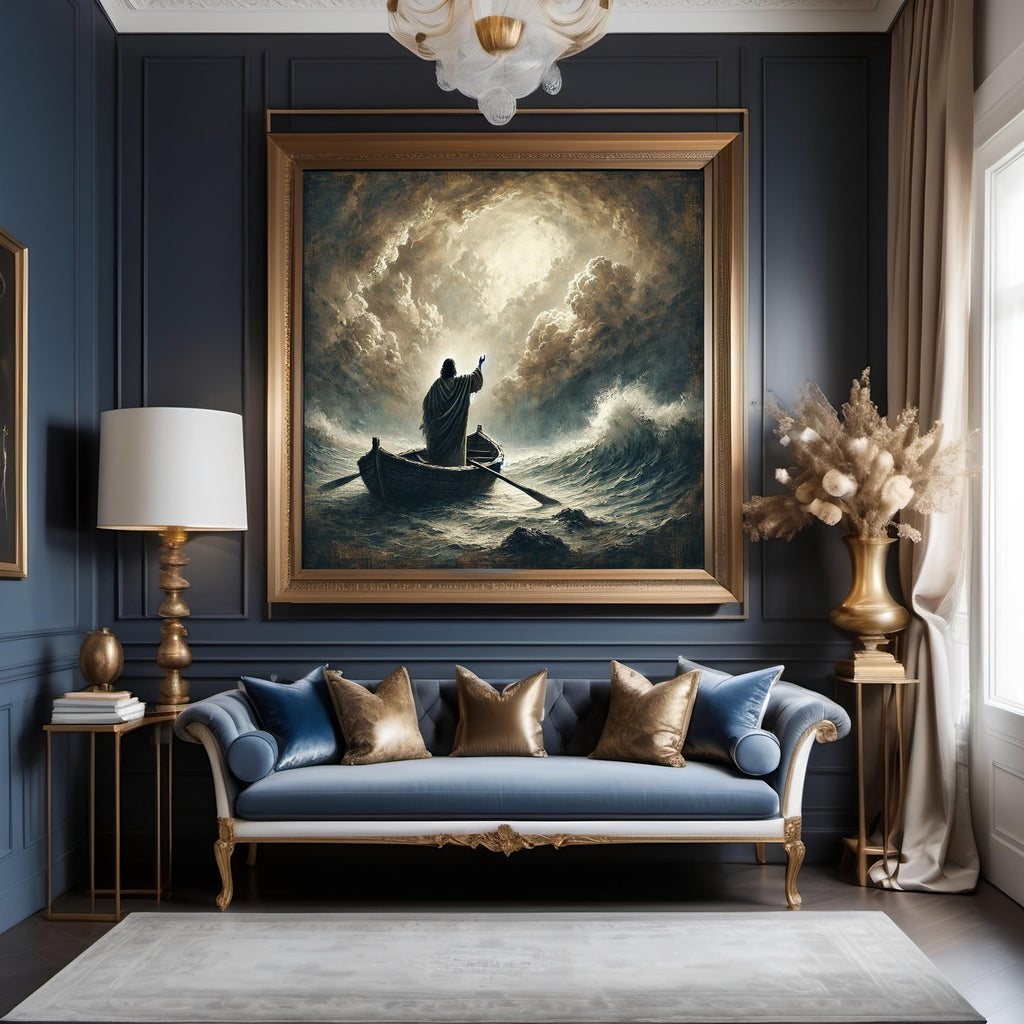 Jesus Calming Storm Art | Vintage Oil Painting Print (Digital Download)