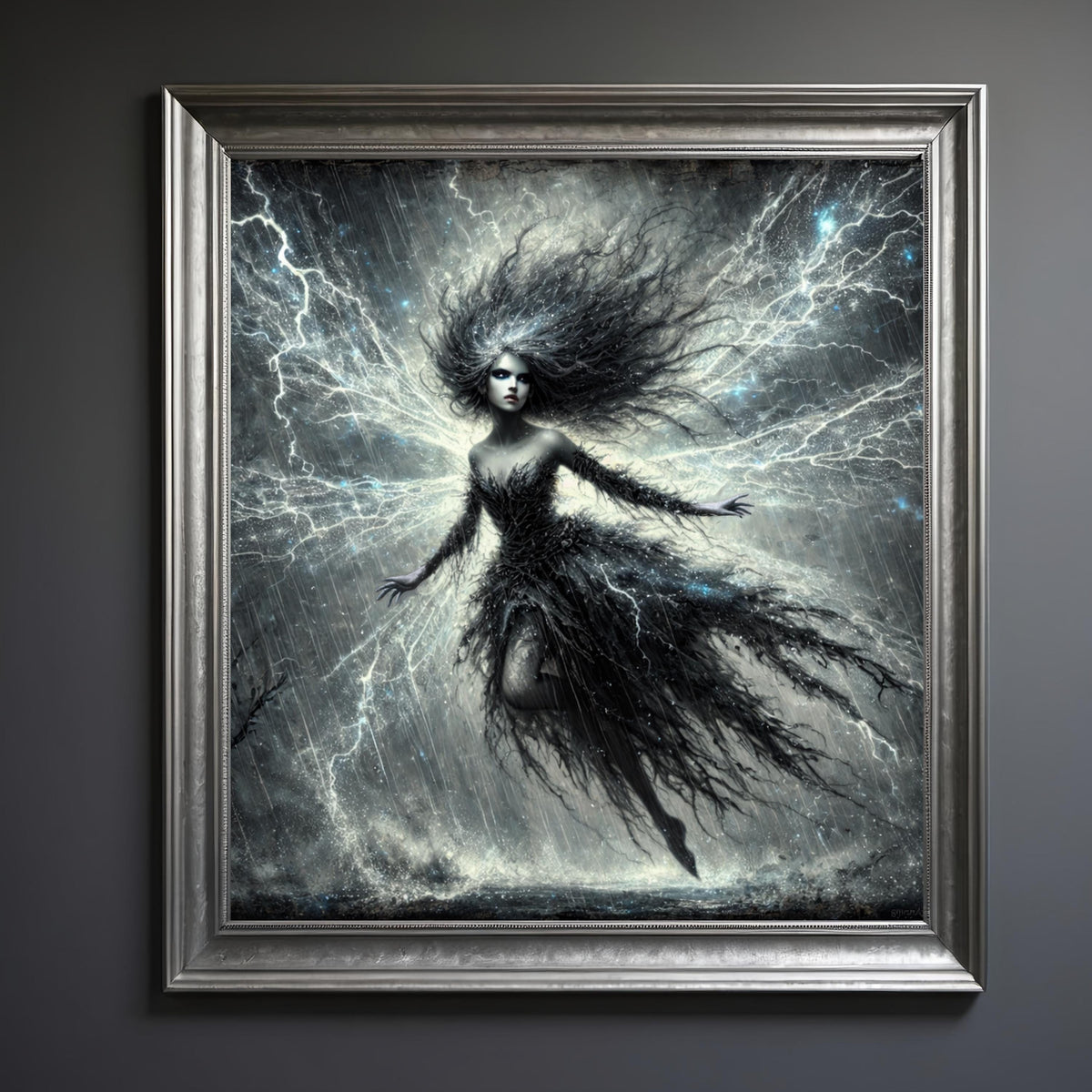 Lightning Spirit Maiden Art Print - Dark Fantasy Gothic Decor (Digital Download)