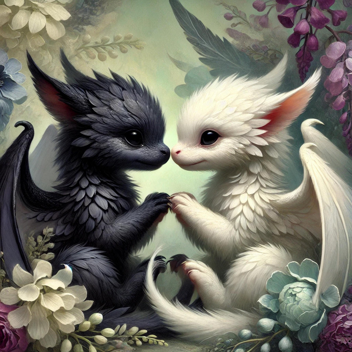 Baby Dragons Nose Boop Art Print, Vintage Nursery Decor (Digital Download)