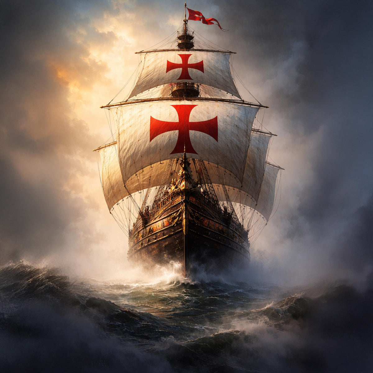 Templar Warship Art Print: Vintage Nautical Home Decor (Digital Download)