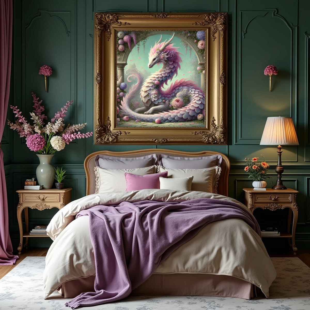 Wisteria Dragon Art Print | Lavender Floral Fantasy (Digital Download)