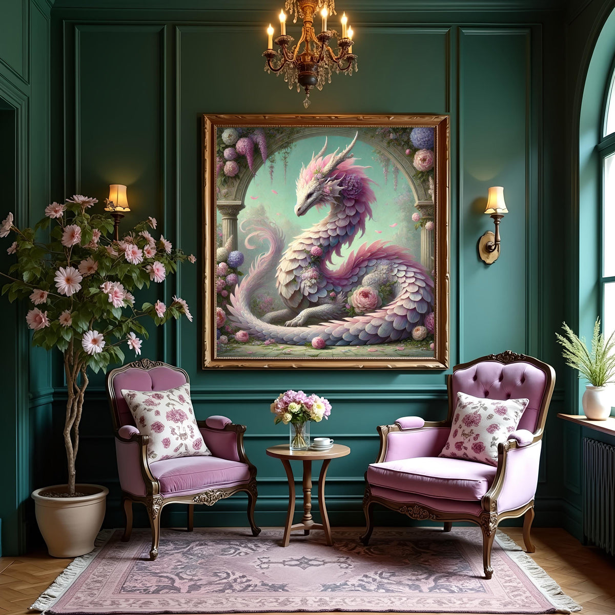 Wisteria Dragon Art Print | Lavender Floral Fantasy (Digital Download)
