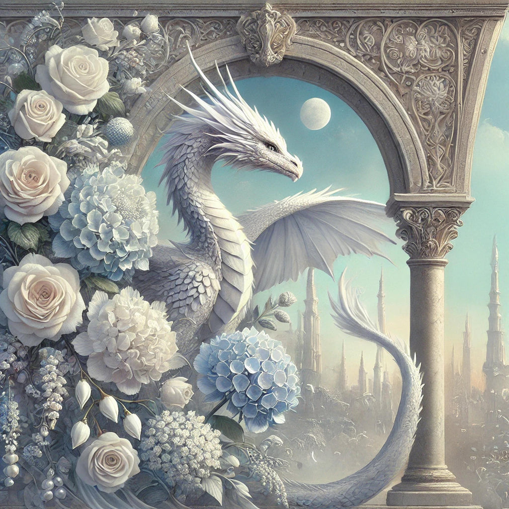 Moonlit Dragon Hydrangea Art Print, Fantasy Home Decor (Digital Download)