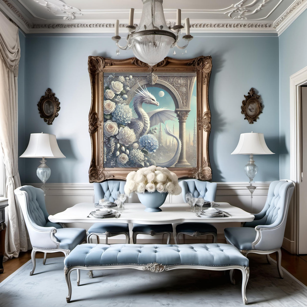 Moonlit Dragon Hydrangea Art Print, Fantasy Home Decor (Digital Download)