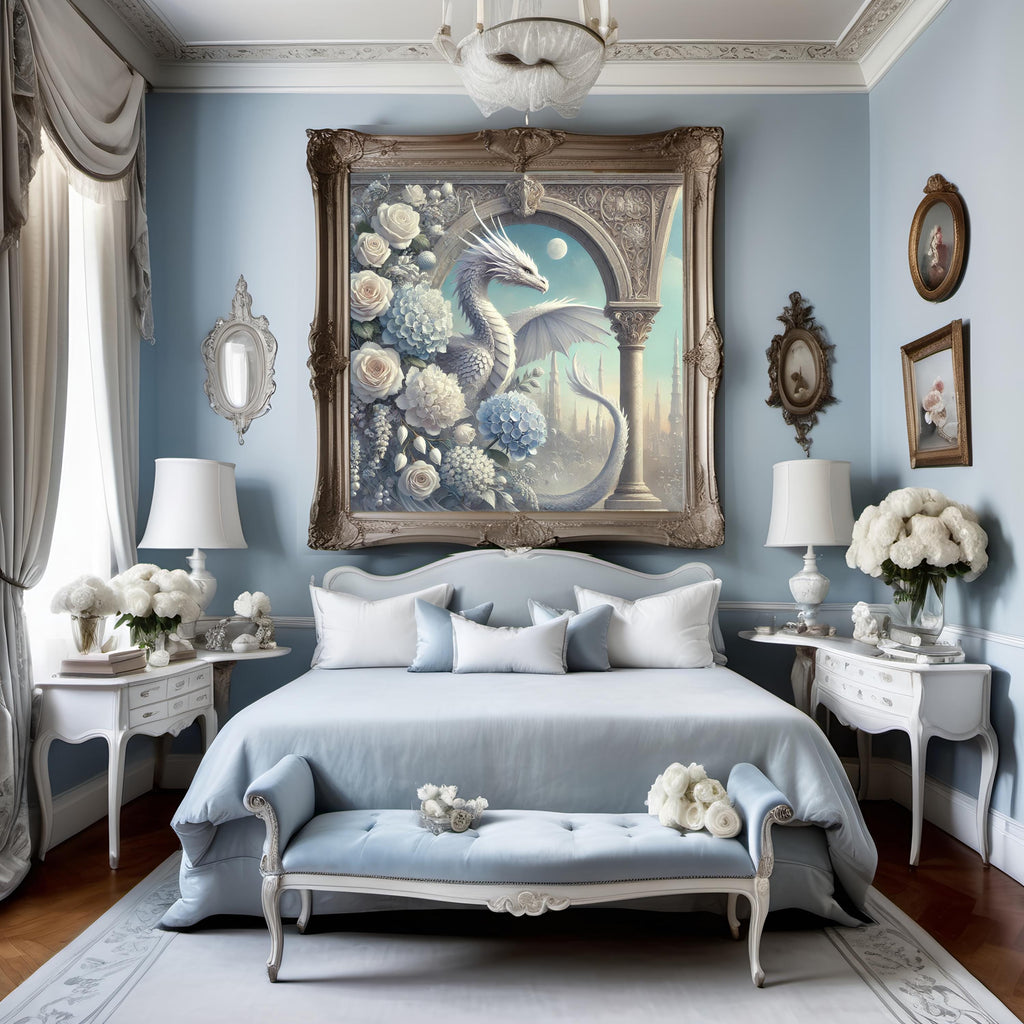 Moonlit Dragon Hydrangea Art Print, Fantasy Home Decor (Digital Download)