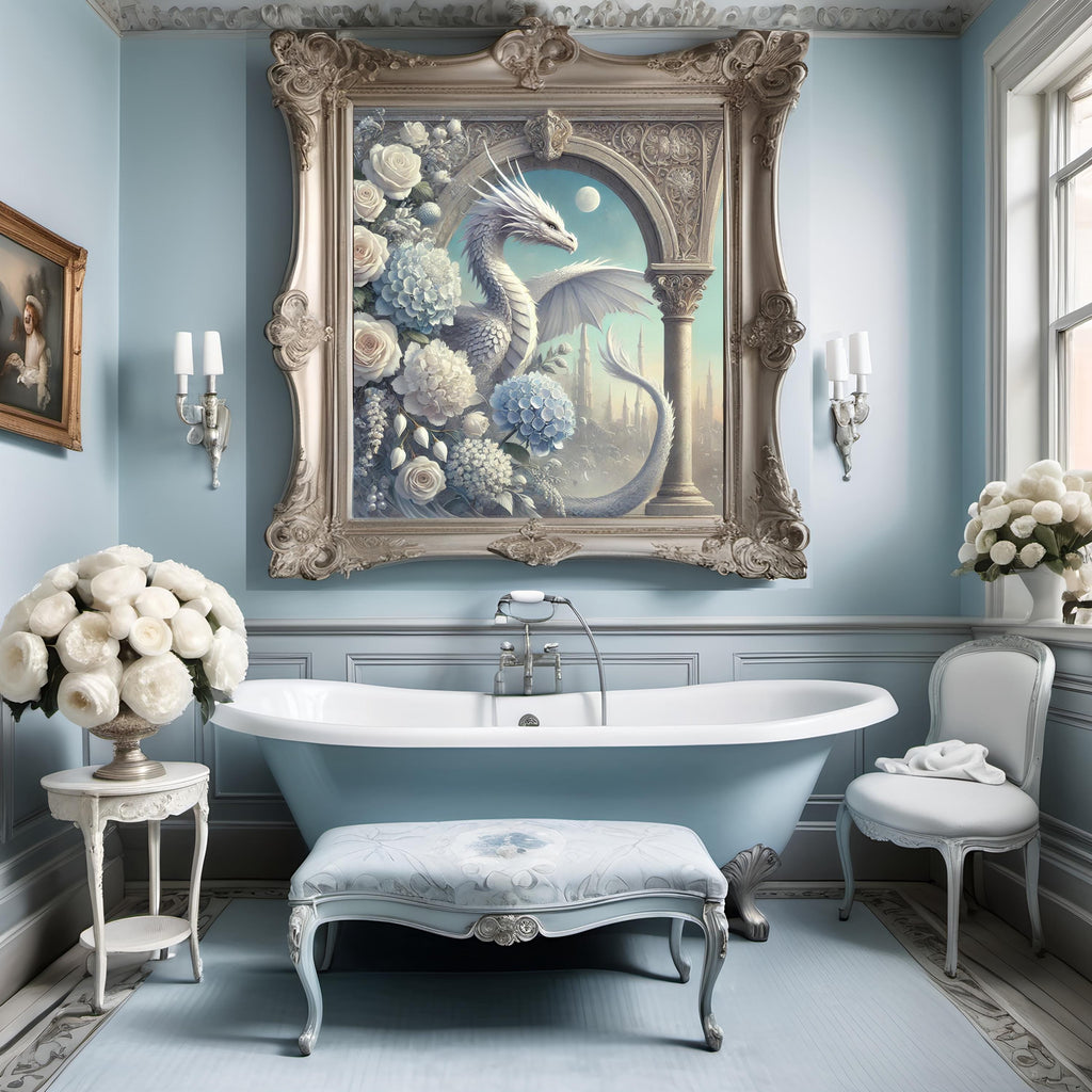 Moonlit Dragon Hydrangea Art Print, Fantasy Home Decor (Digital Download)