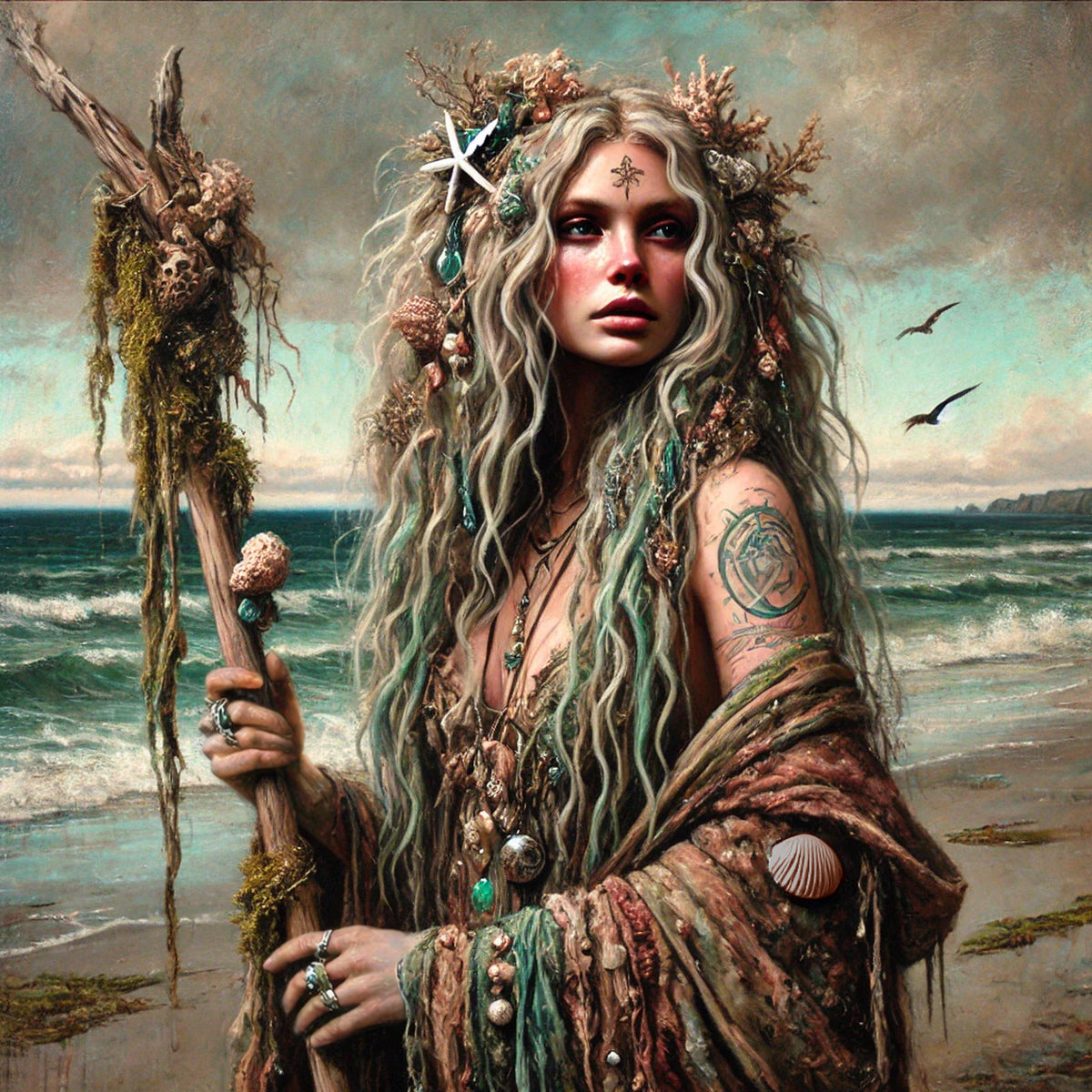 Ocean Sorceress Art Print: Fantasy Sea Witch Coastal Decor (Digital Download)